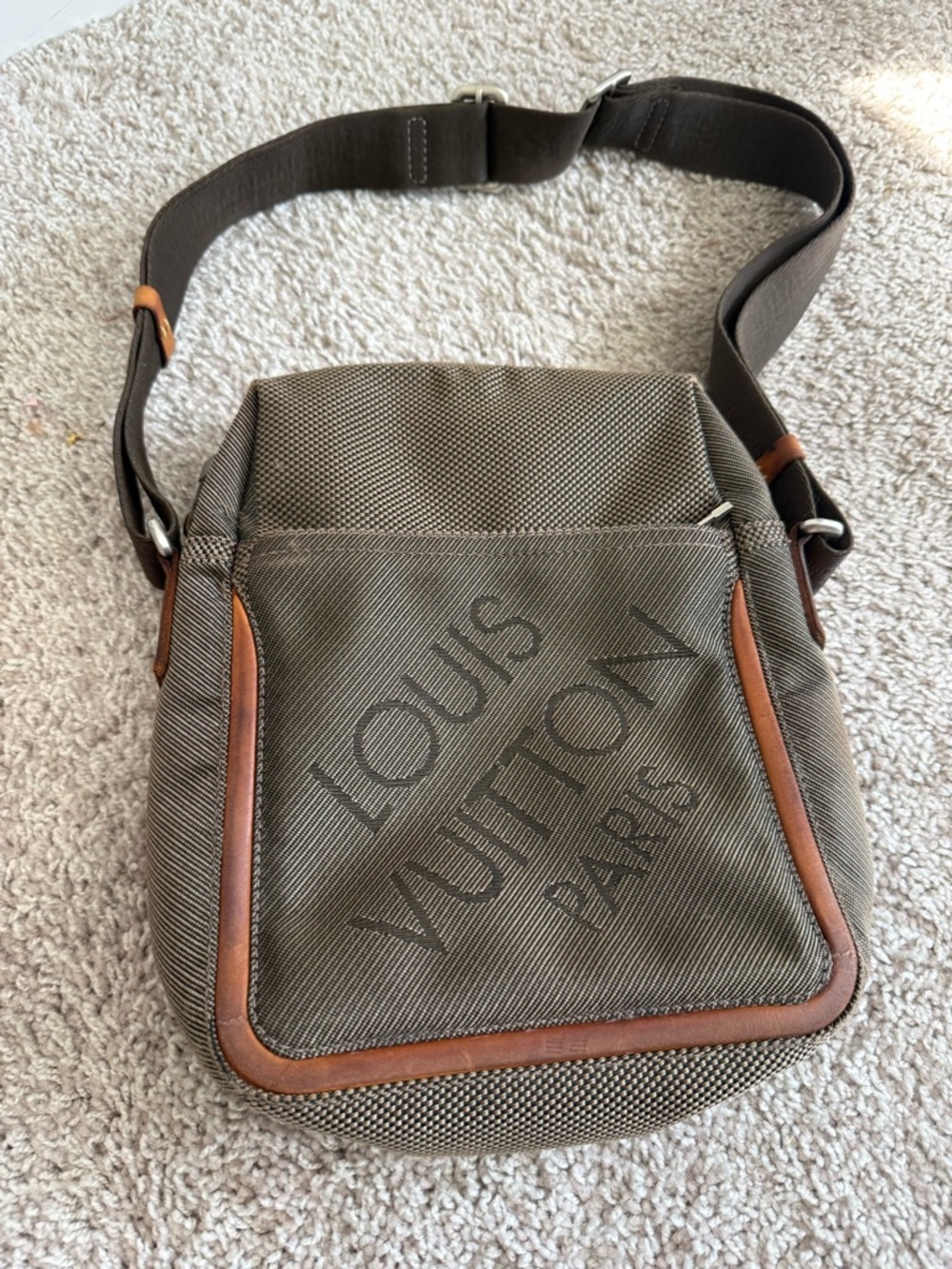 Louis Vuitton Olive Green Canvas Messenger Bag with Brown Trim